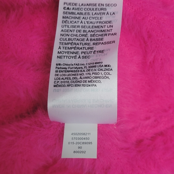 Chicos Eyelash Sweater Hot Pink Soft fuzzy Long Sleeve Mock Neck Size 1 Med - Picture 12 of 13